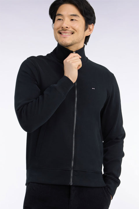 Sweatshirt zippé en molleton coton noir coupe droite - Image 1