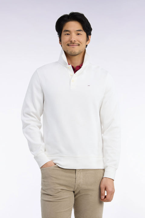 Straight cut ecru cotton sweatshirt with polo collar - Image 3