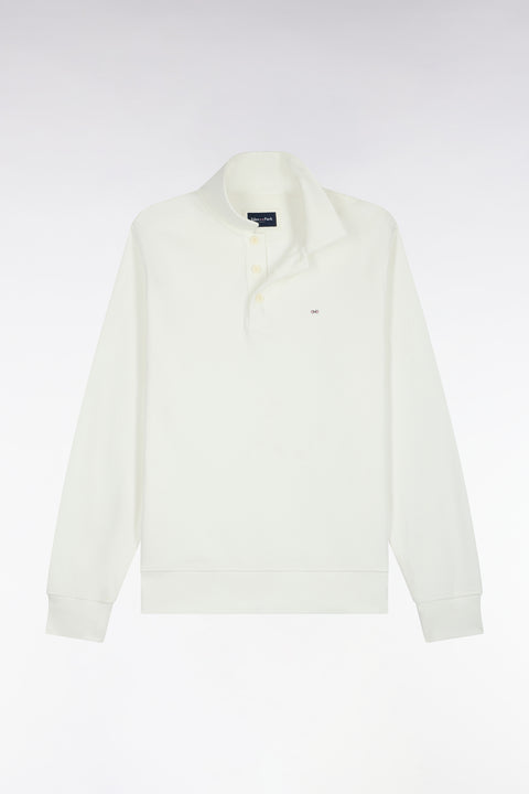 Straight cut ecru cotton sweatshirt with polo collar - Image 2