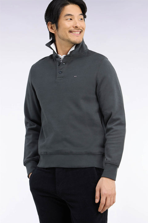 Straight cut khaki cotton polo collar sweatshirt - Image 1