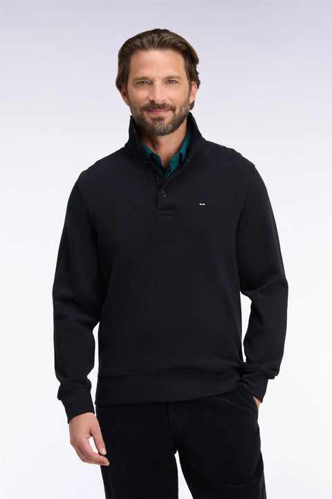 Straight cut black cotton polo neck sweatshirt - Image 3