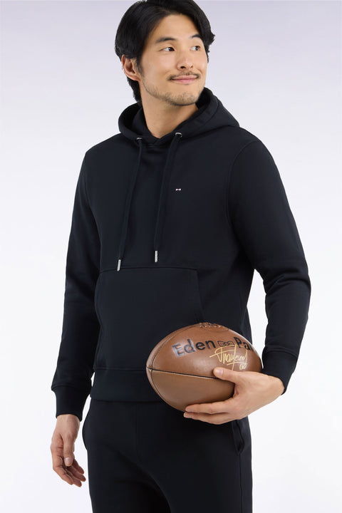 Sweatshirt à capuche en molleton coton noir coupe droite - Image 1