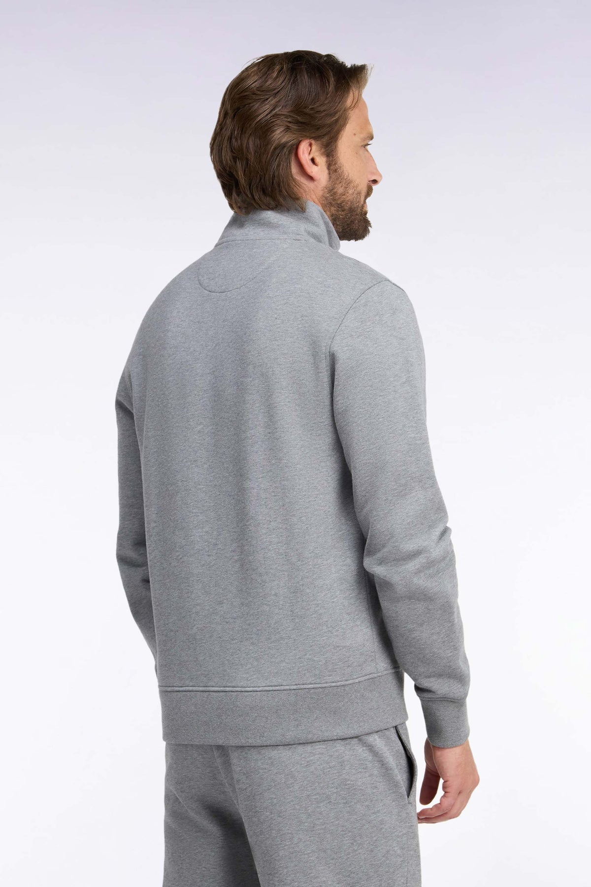 Straight-fit gray cotton trucker neck zipped sweatshirt