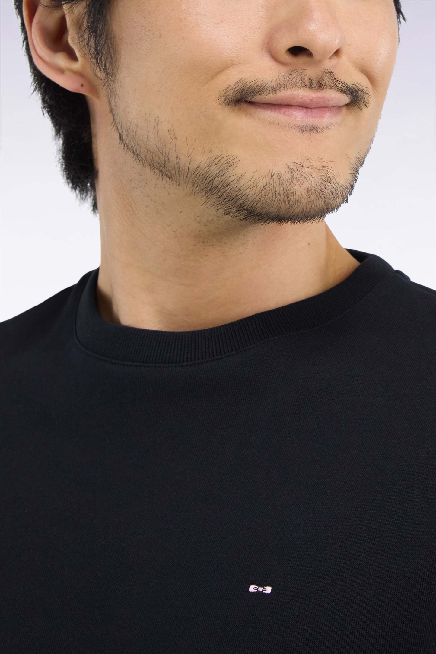 Sweatshirt col rond en molleton coton noir coupe droite