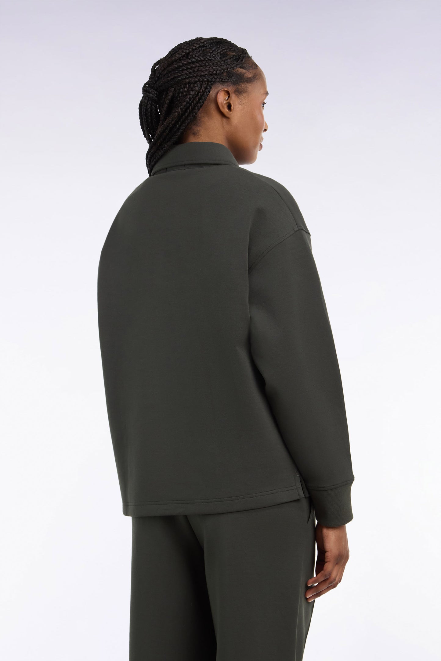 Sweatshirt unisexe à col maillot en interlock de coton kaki