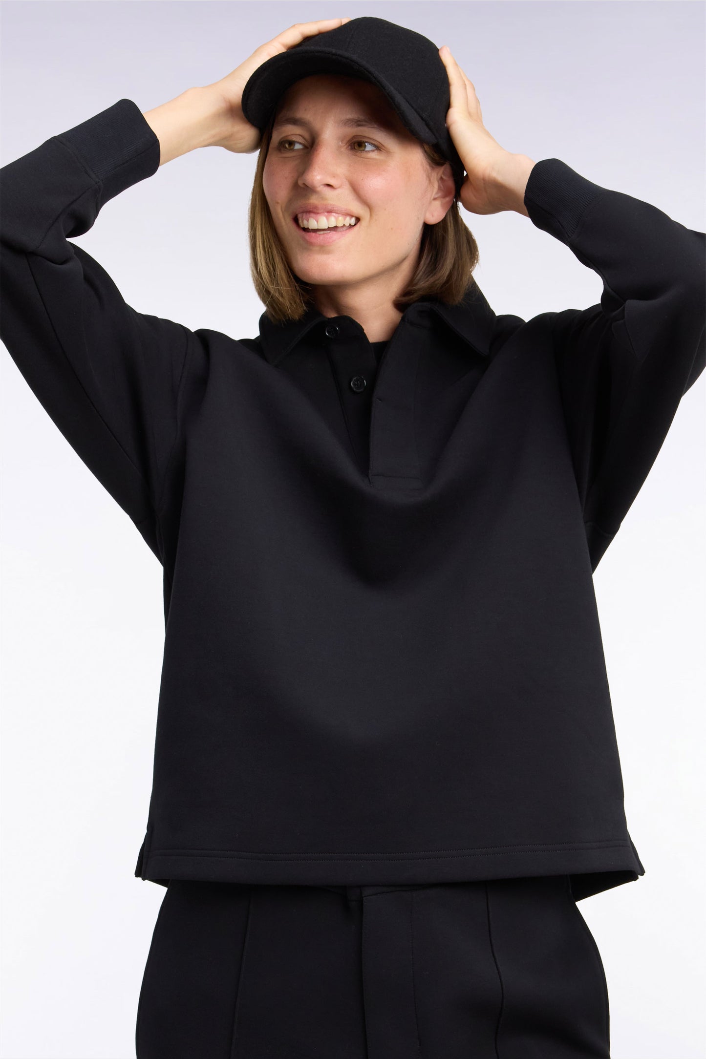 Sweatshirt unisexe à col maillot en interlock de coton noir