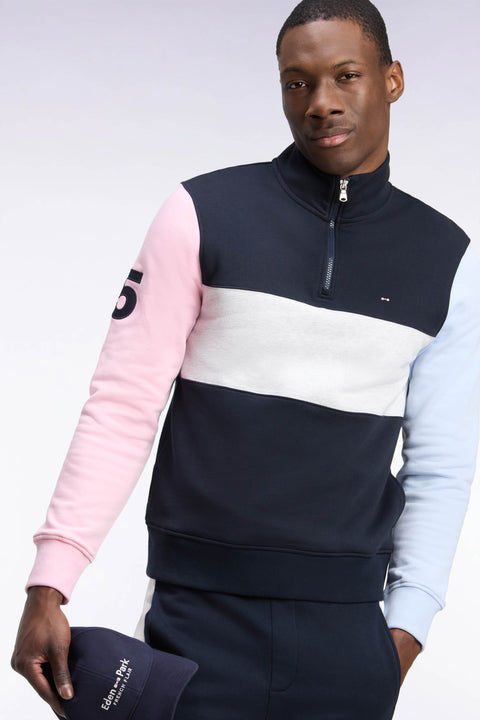 Straight cut cut-out navy cotton trucker neck sweatshirt - Image 1