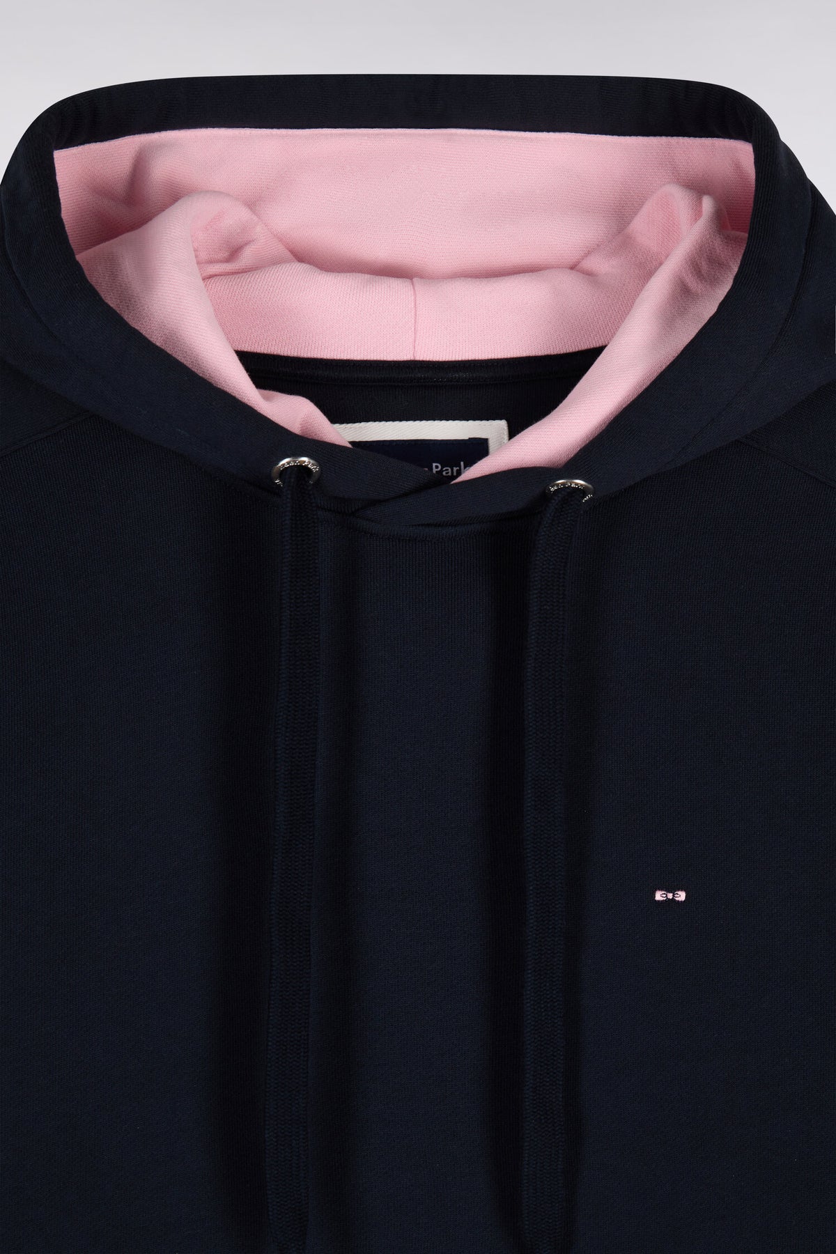 Navy cotton hooded sweatshirt with cut-out sleeves, straight cut