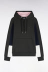 Straight-fit khaki cotton hooded sweatshirt with cut-out sleeves