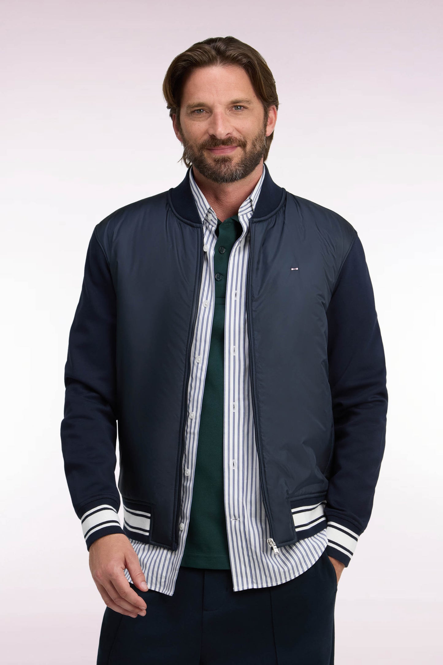 Sweatshirt zippé façon teddy marine coupe droite