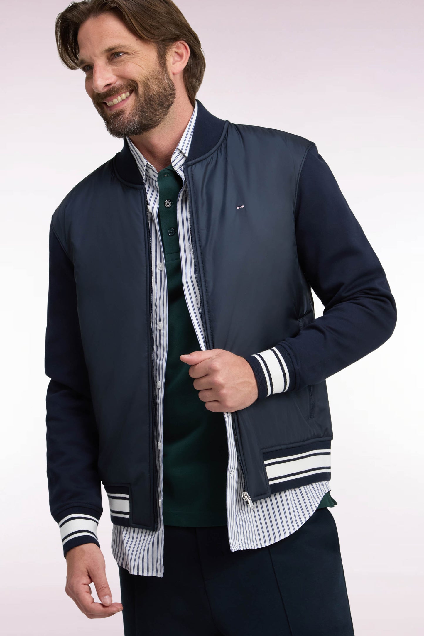 Sweatshirt zippé façon teddy marine coupe droite