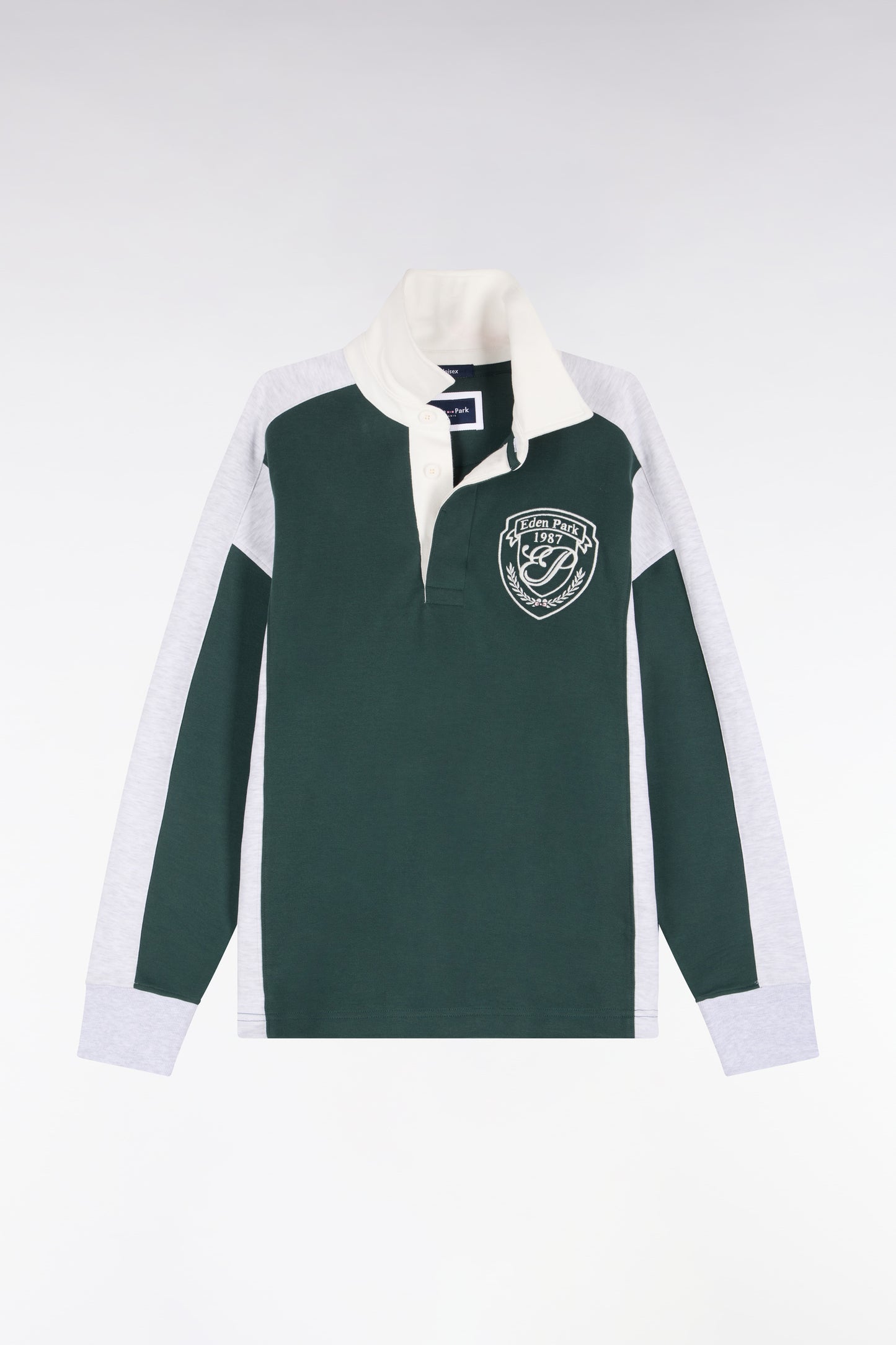 Sweatshirt unisexe à col maillot en interlock vert et découpes contrastées coupe loose