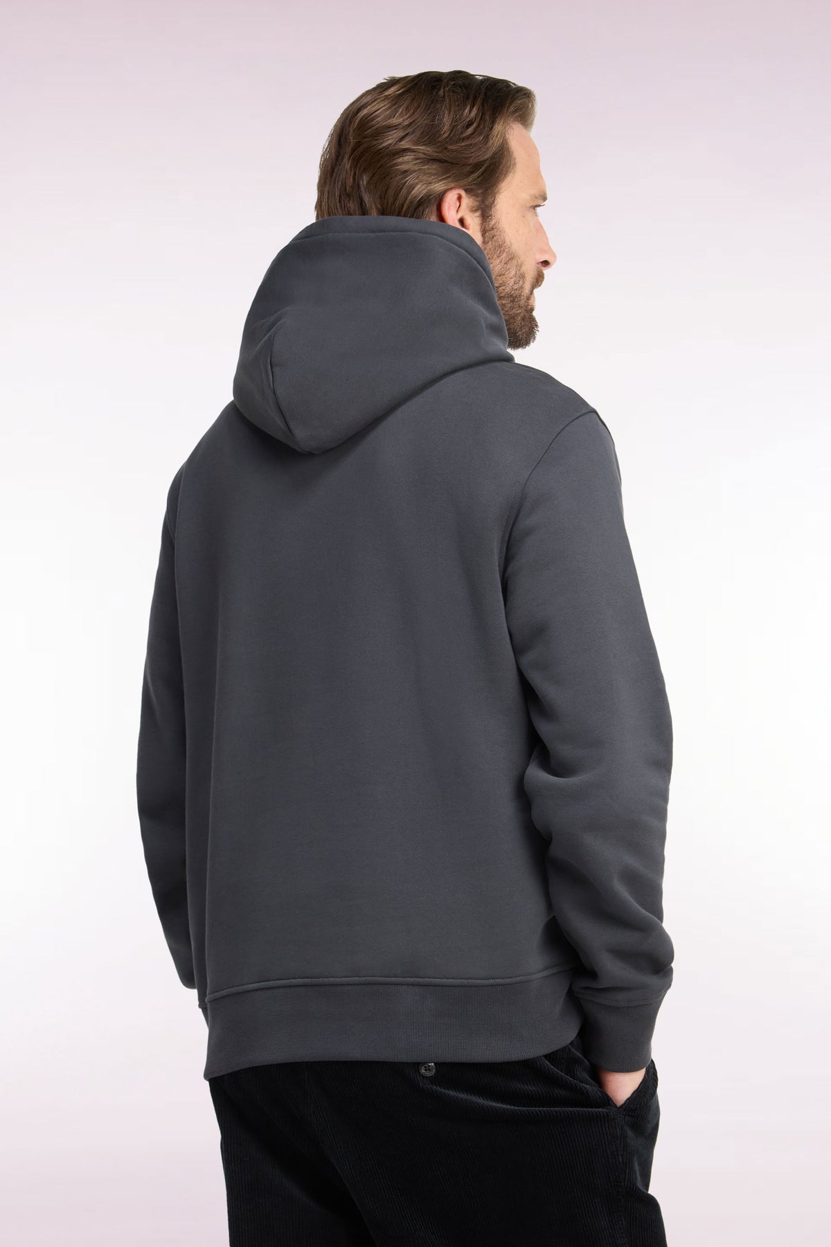 Khaki cotton fleece hooded sweatshirt with heritage embroidery, straight cut