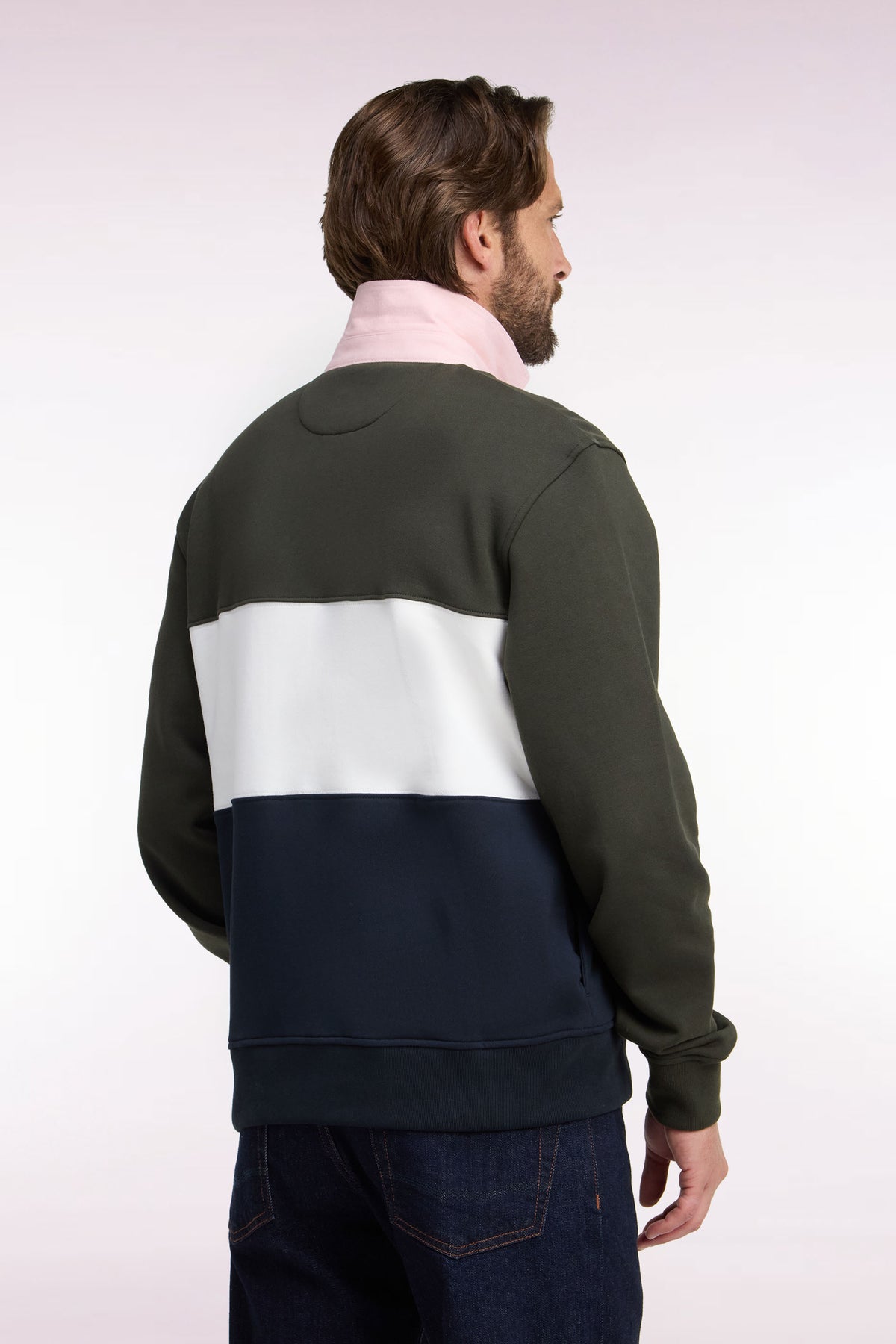 Khaki straight cut polo collar zipped sweatshirt