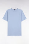 Short-sleeved round-neck T-shirt in sky blue cotton, straight cut