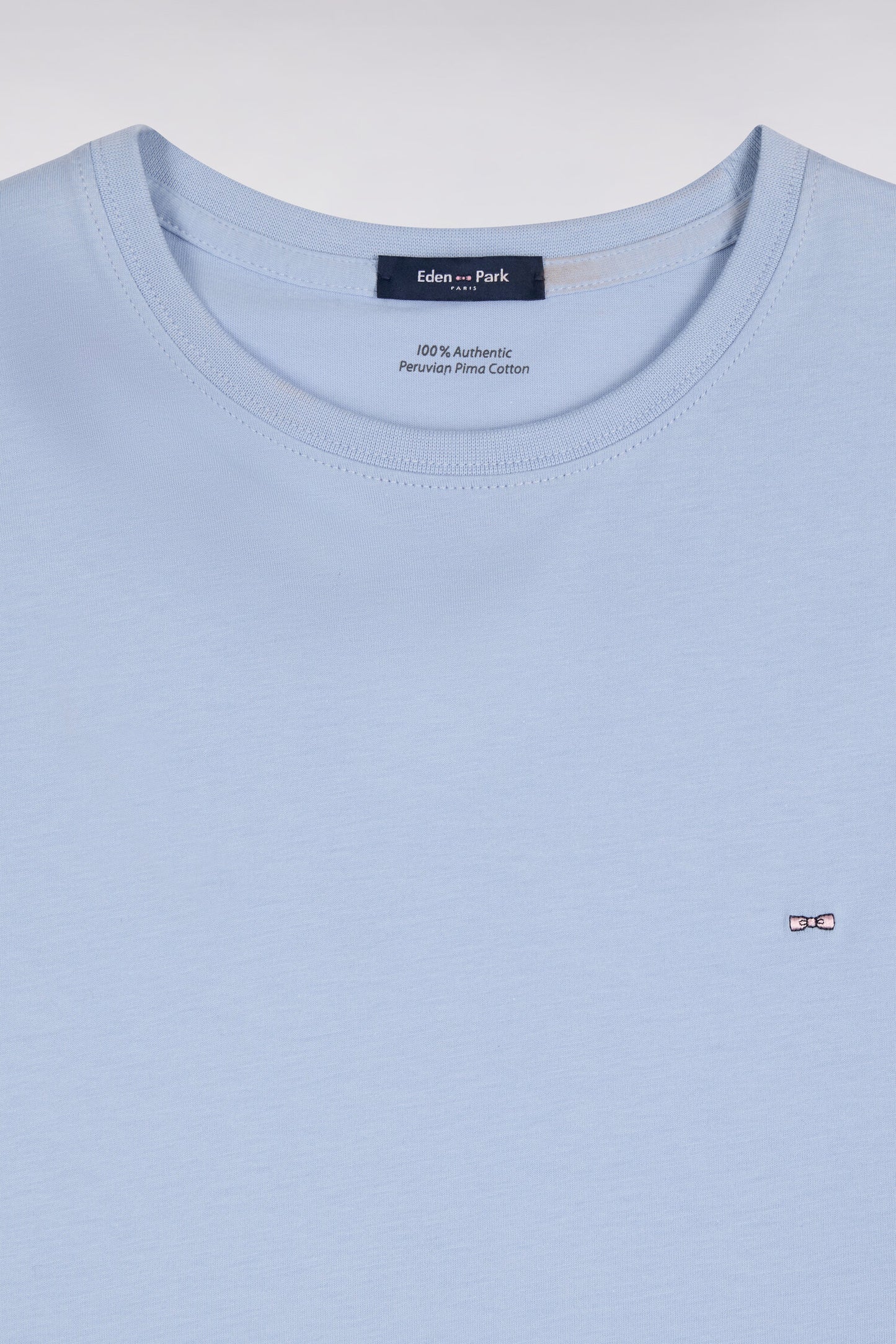 T-shirt manches courtes col rond en coton bleu ciel coupe droite