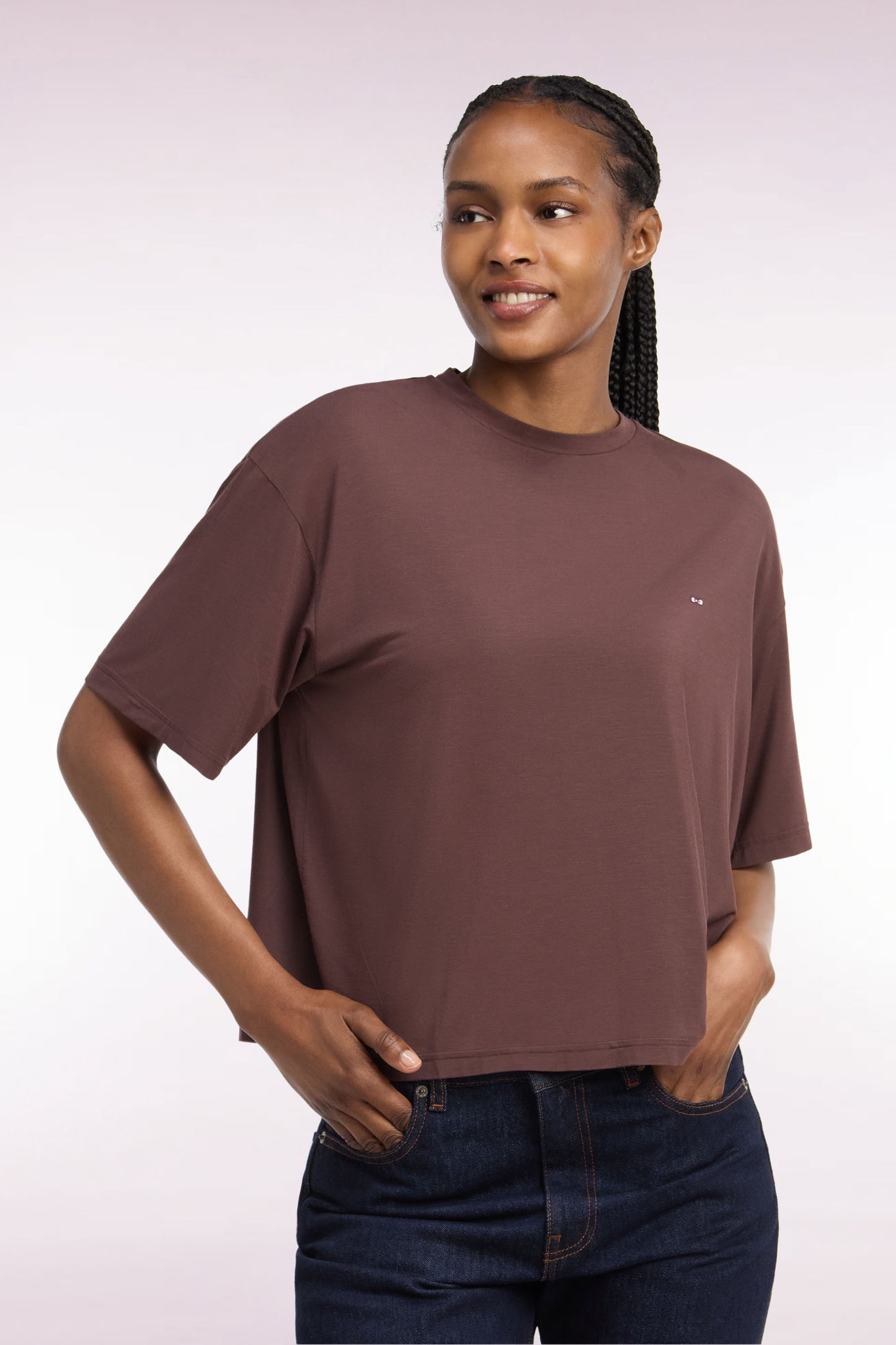 T-shirt manches courtes en modal stretch marron coupe ample