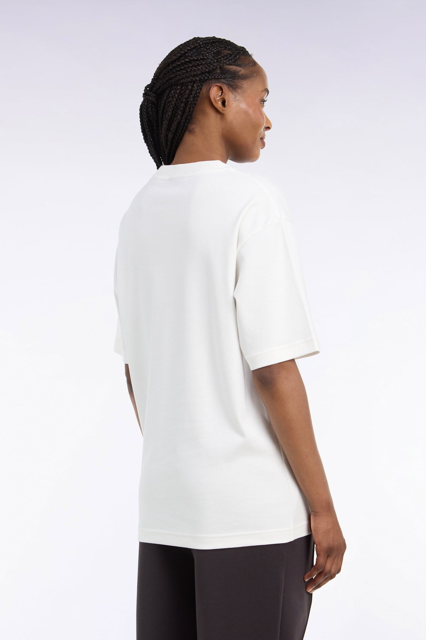 T-shirt col rond unisexe à manches courtes en coton mercerisé écru coupe loose