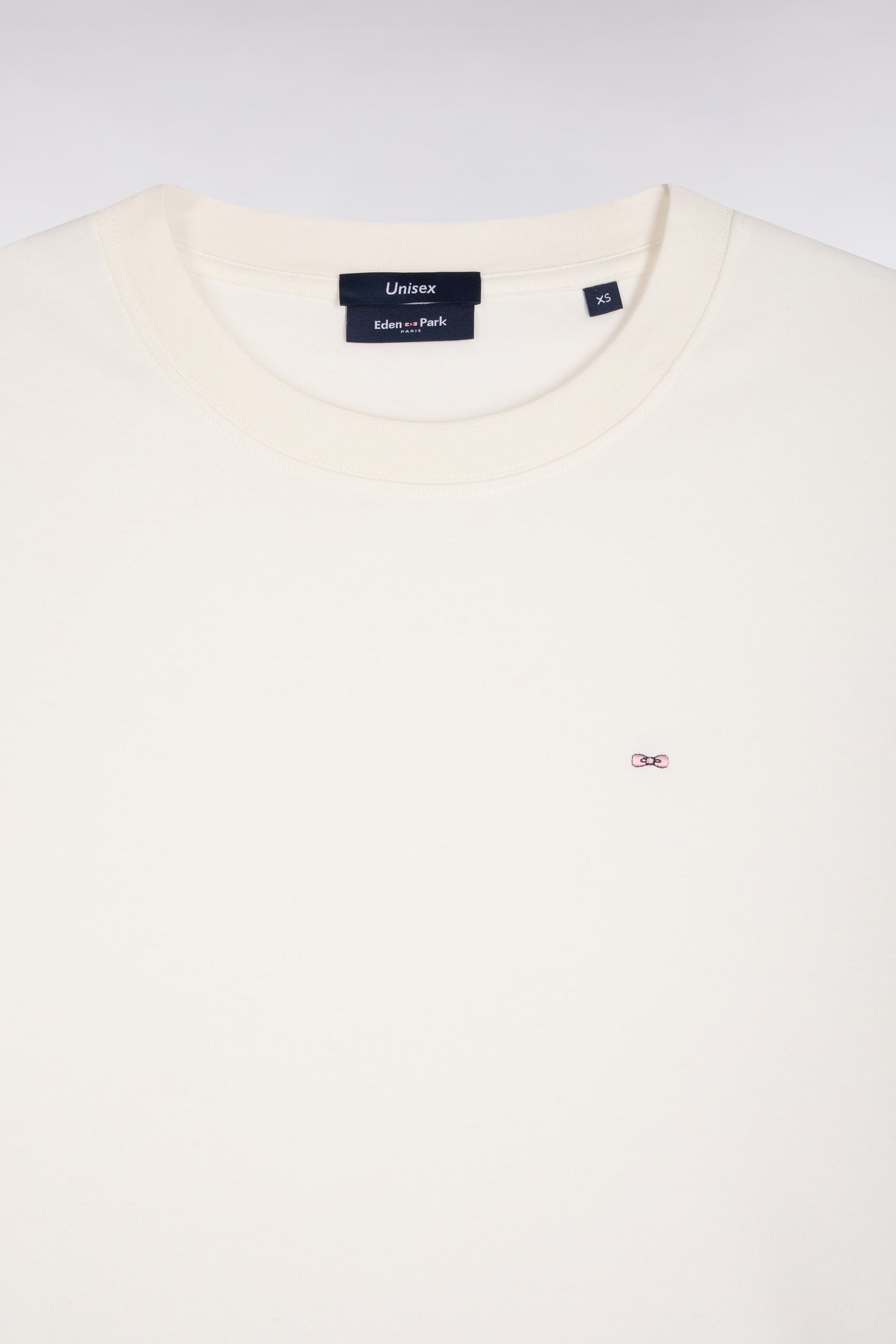T-shirt col rond unisexe à manches courtes en coton mercerisé écru coupe loose