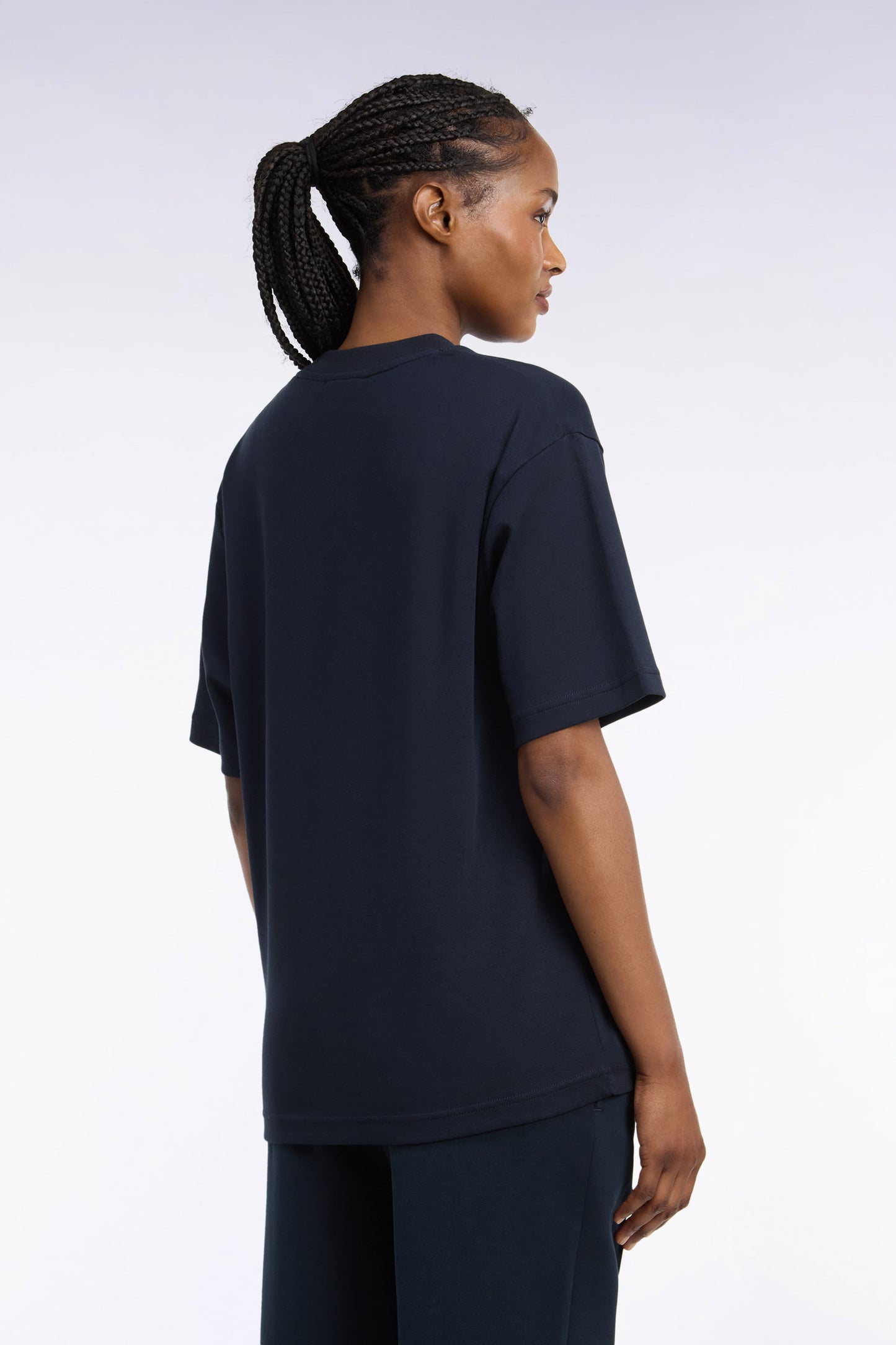 T-shirt col rond unisexe à manches courtes en coton mercerisé marine coupe loose