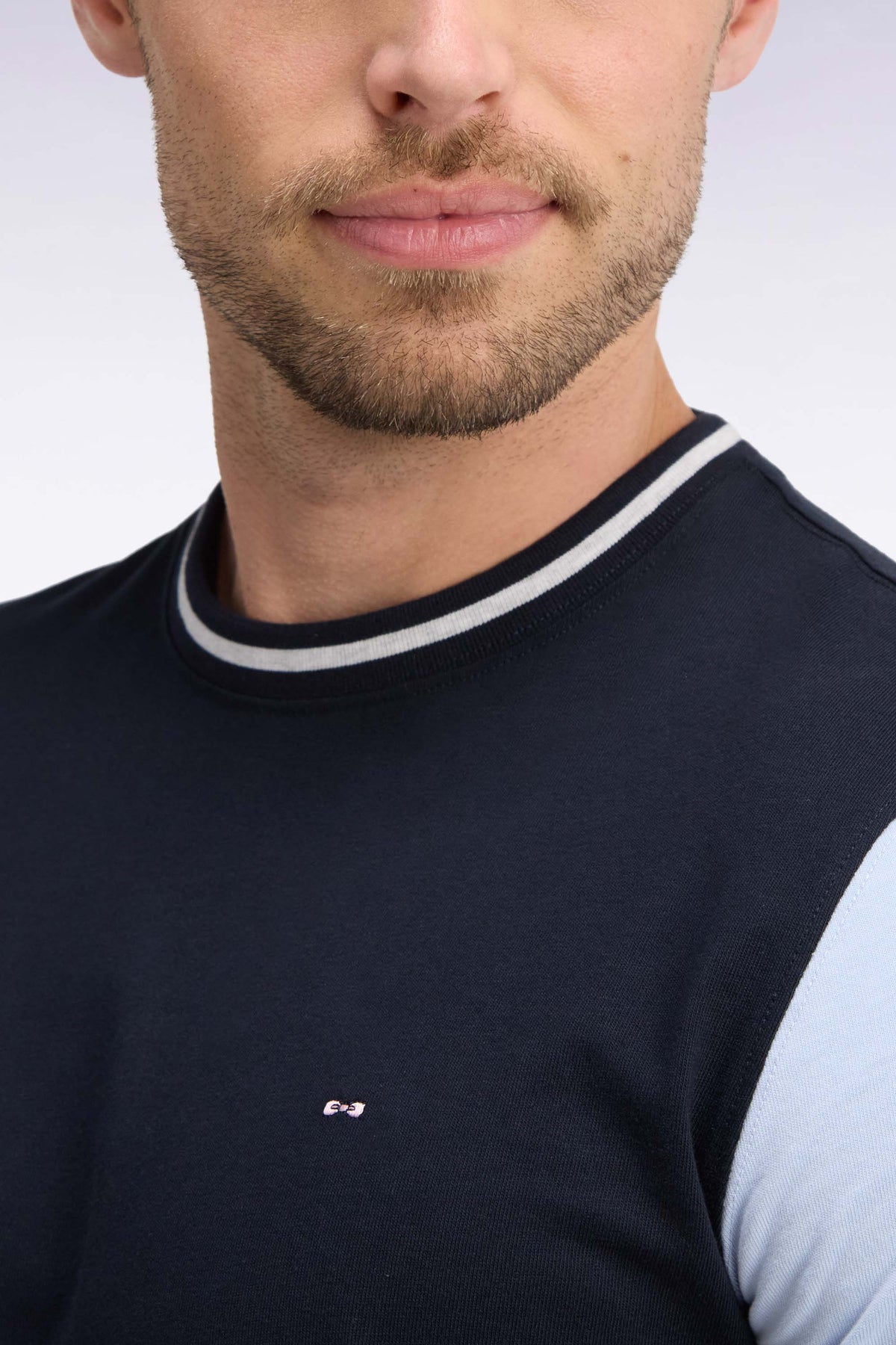 Short-sleeved straight-cut tricolor cotton T-shirt