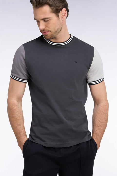 T-shirt à manches courtes bicolore gris coupe droite - Image 1