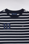 Short-sleeved striped T-shirt in navy and white cotton, straight cut