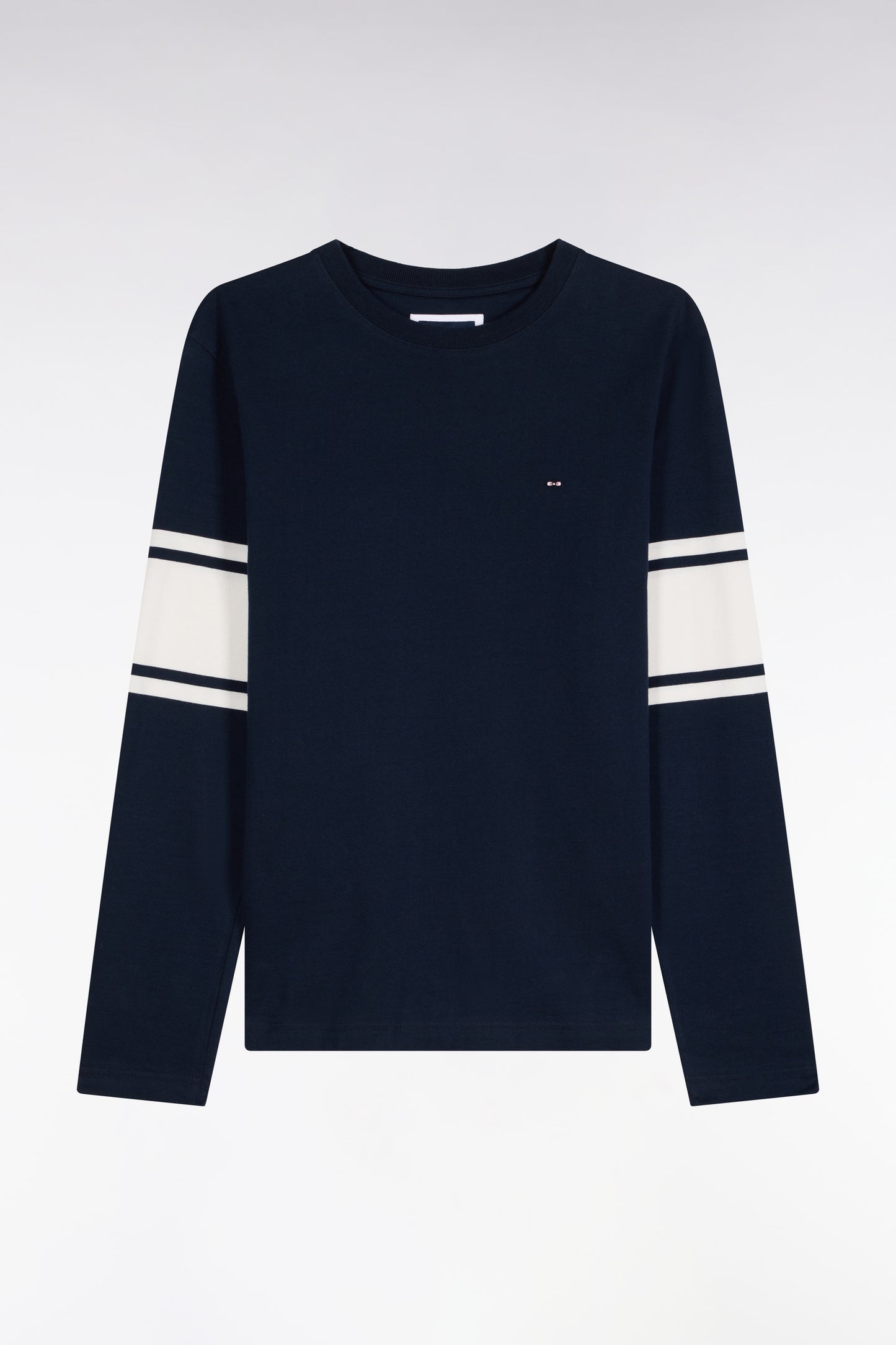 T-shirt manches longues en coton peigné marine coupe droite