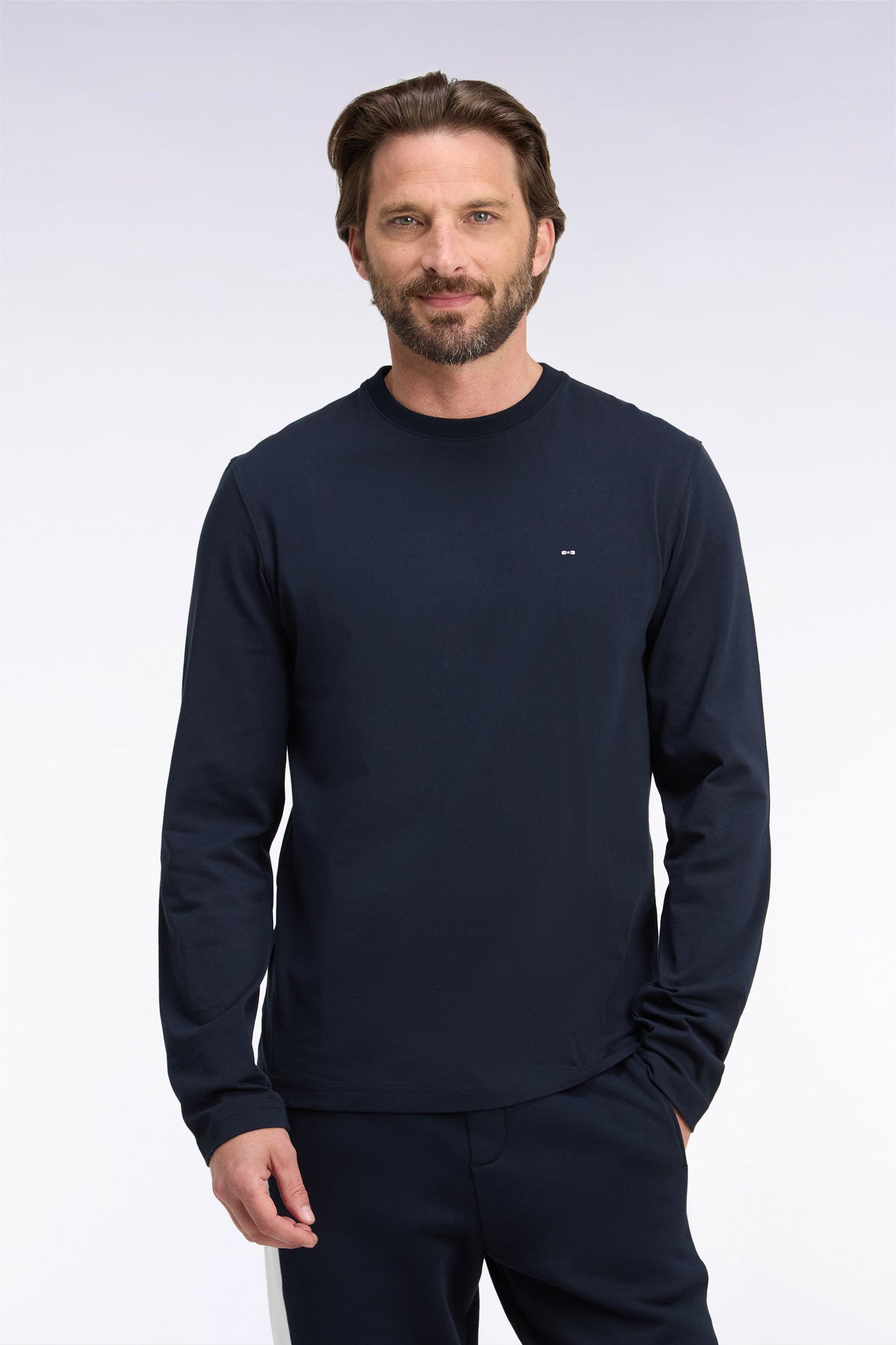 T-shirt manches longues en coton marine coupe droite