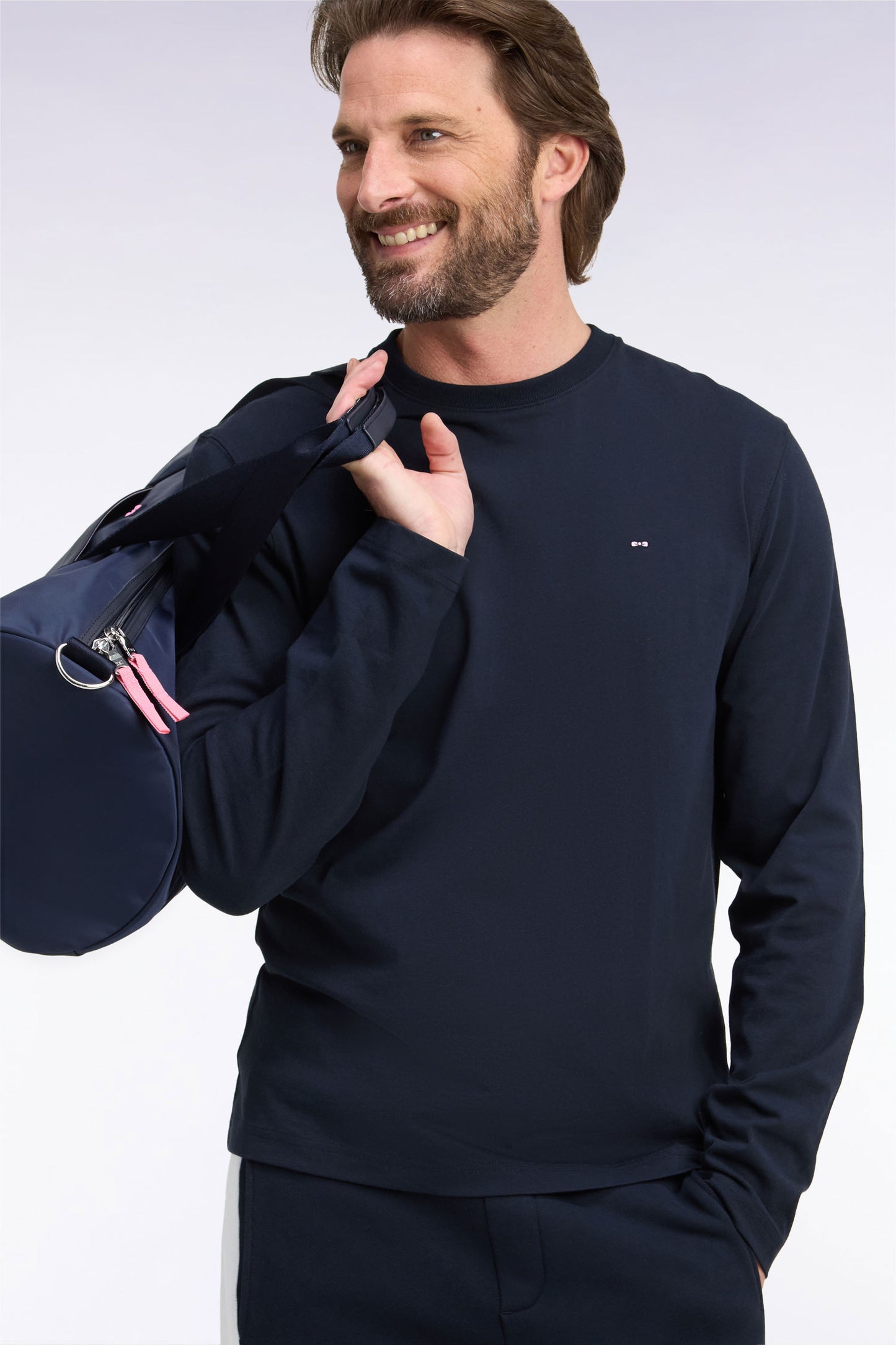 T-shirt manches longues en coton marine coupe droite