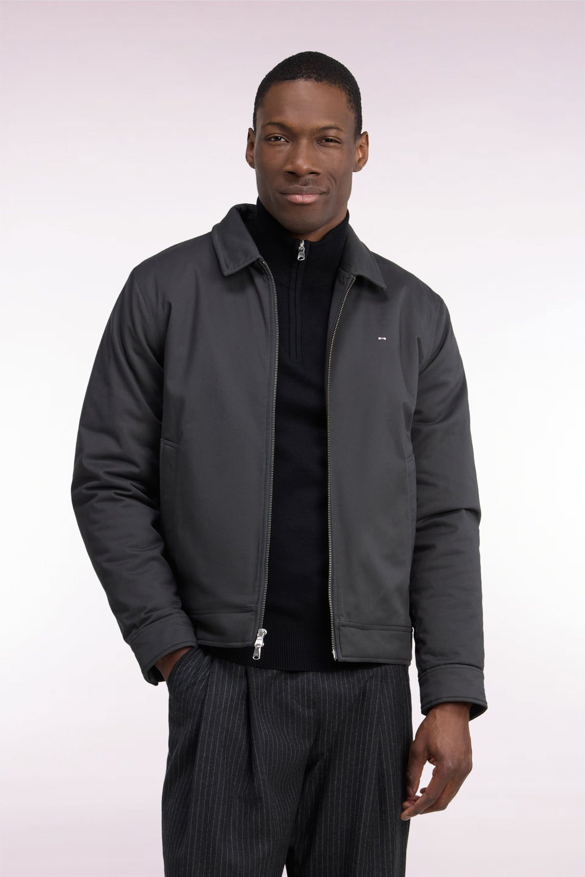 Straight cut khaki stretch cotton jacket