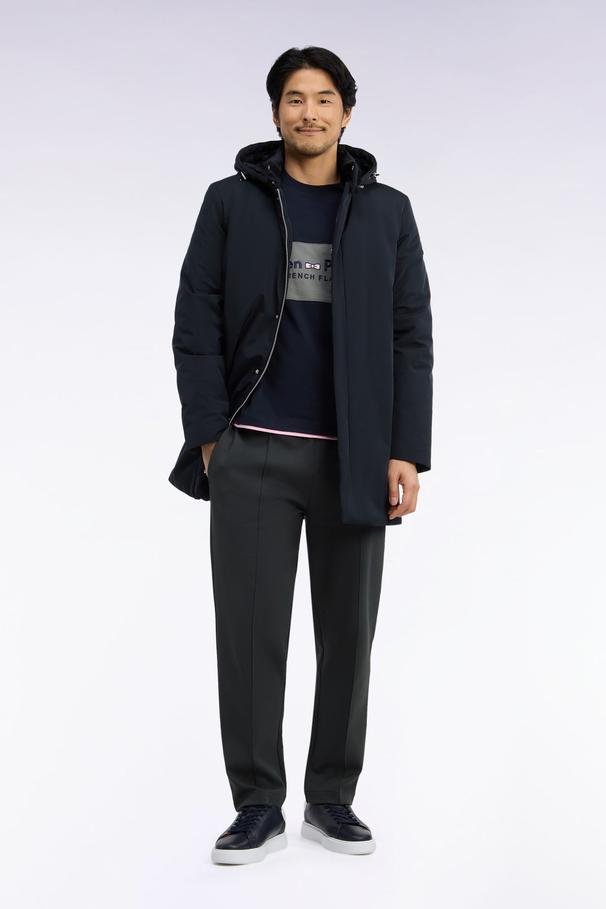 Black parka with removable hood