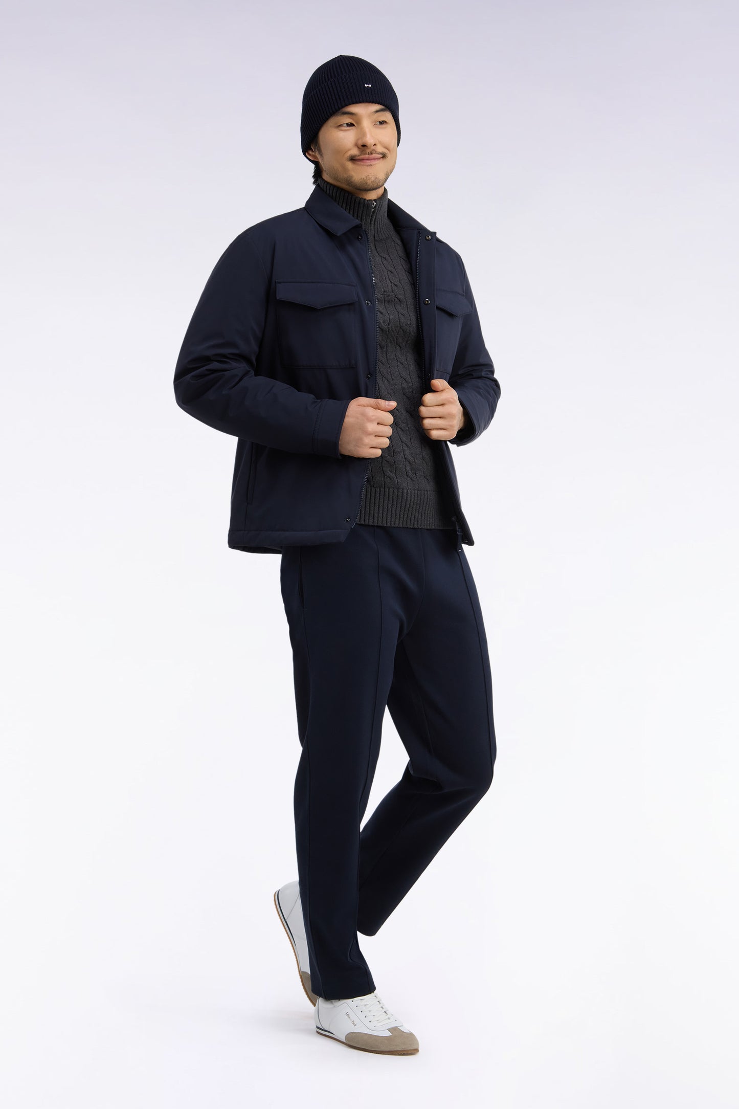 Surchemise en nylon stretch marine coupe droite