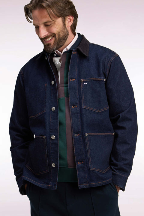 Surchemise en denim brut col en velours côtelé - Image 1