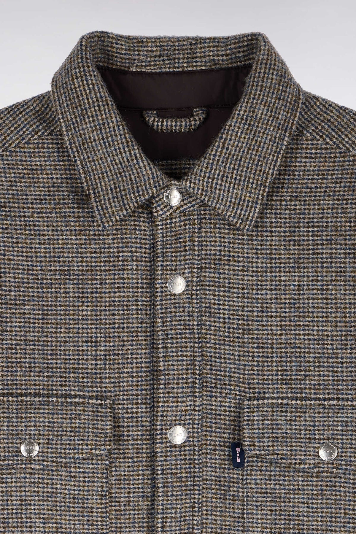 Surchemise en lainage tweedé pied-de-poule beige