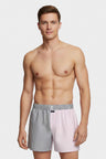 Boxer shorts in two-tone navy and pink striped cotton poplin