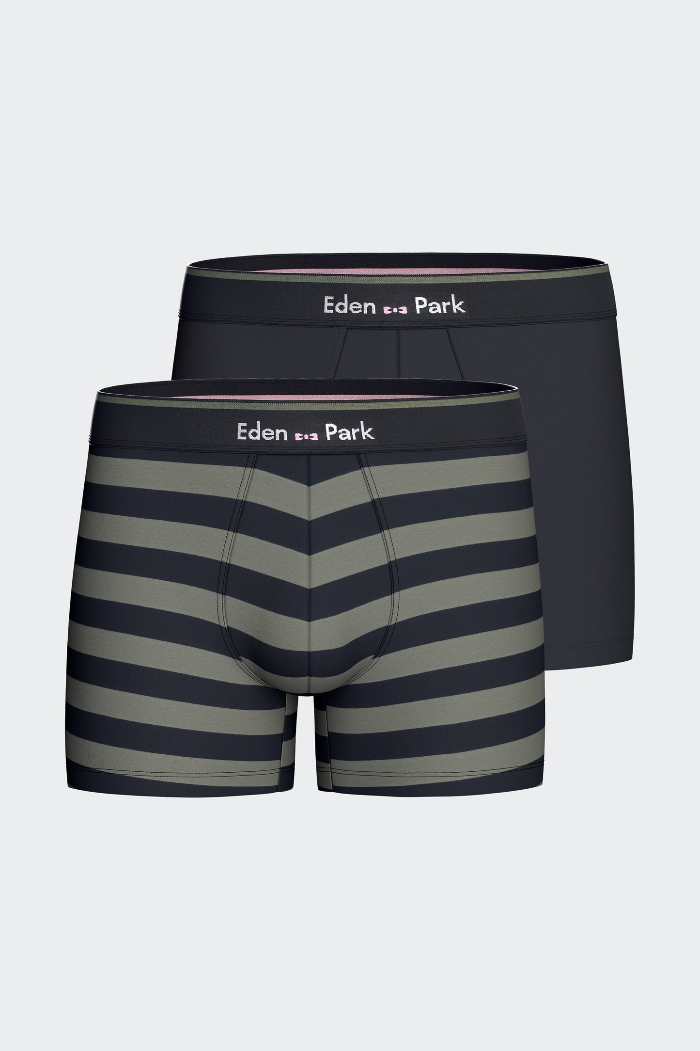 Lot de 2 boxers en jersey de coton stretch unis et rayés marine et kaki