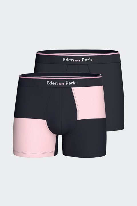 Lot de 2 boxers en jersey de coton stretch unis et damiers marine et rose - Image 1