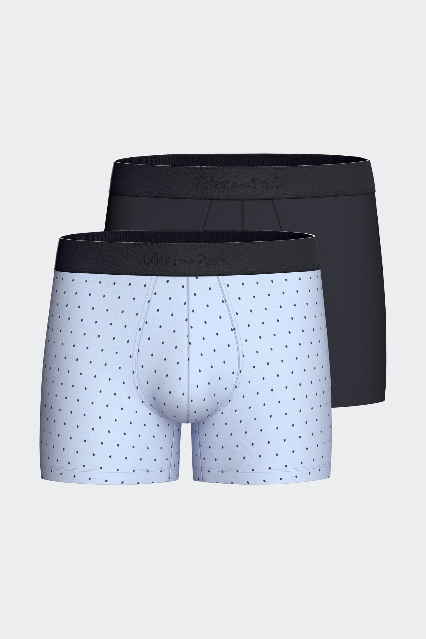 Lot de 2 boxers en jersey de coton stretch unis marine et imprimés pois ciel