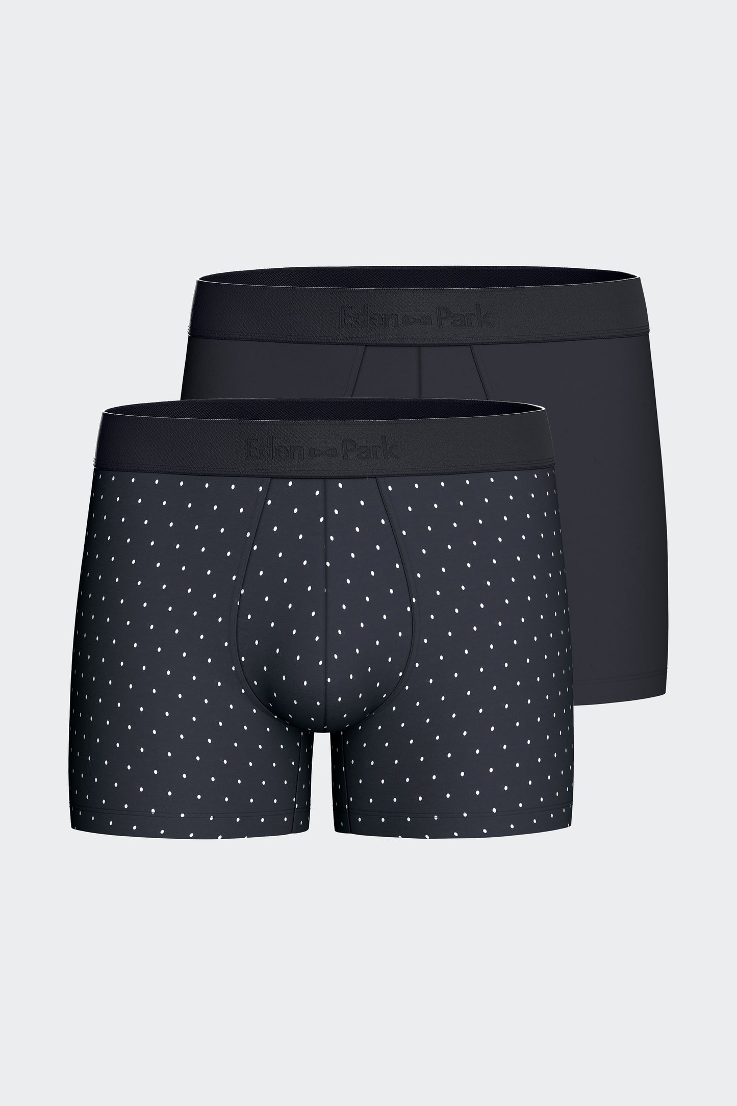 Lot de 2 boxers en jersey de coton stretch unis et imprimés pois marine