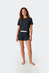 Short pajamas set in navy stretch Tencel