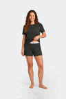 Short pajamas set in black stretch Tencel