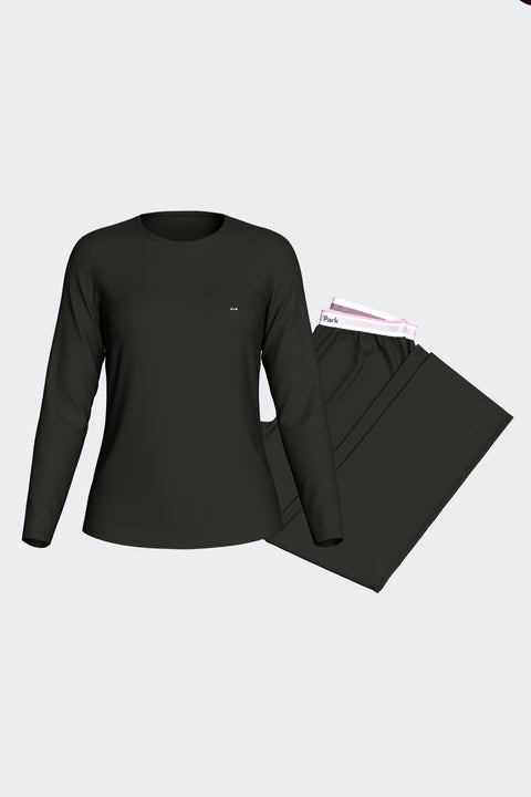 Long pajamas set in black stretch Tencel - Image 1