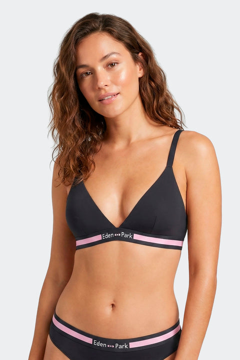 Triangle bra in navy elastic stretch cotton with logo - Image 2