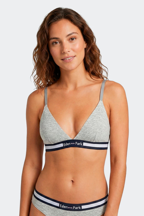 Triangle bra in gray stretch cotton with logo - Image 2