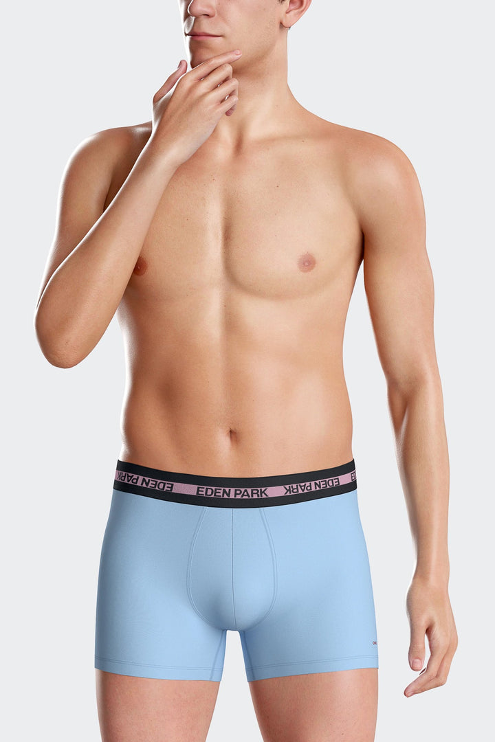 Boxer en coton stretch élastique taille siglé ciel