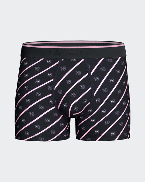 Pack of two boxers in plain navy stretch cotton jersey and sky micropatterns 10 - Image 2