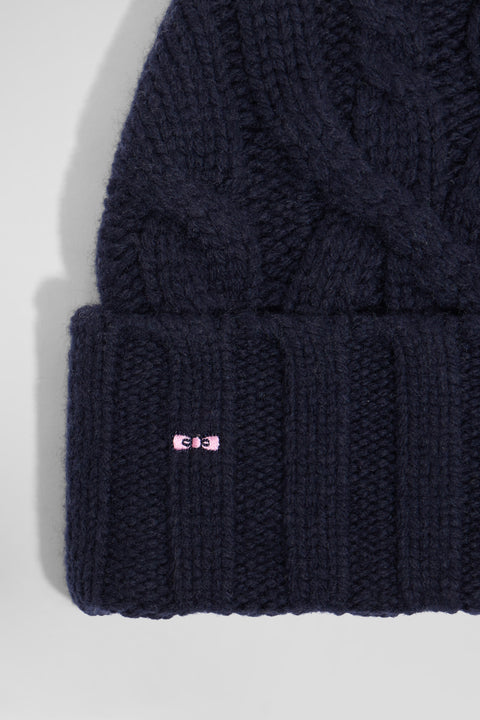 Navy blue cable knitted wool beanie - Image 3