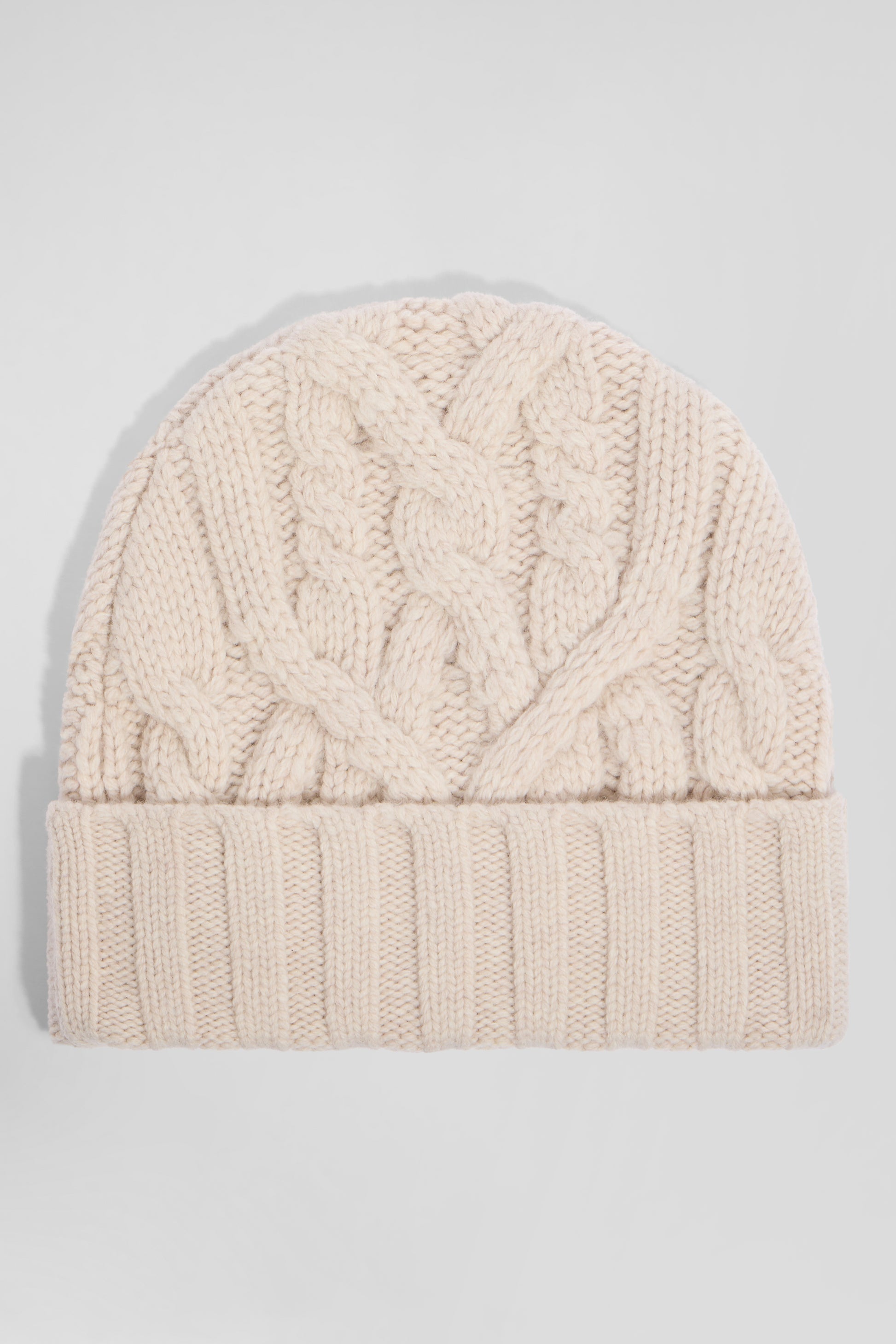 Ecru cable knitted wool beanie