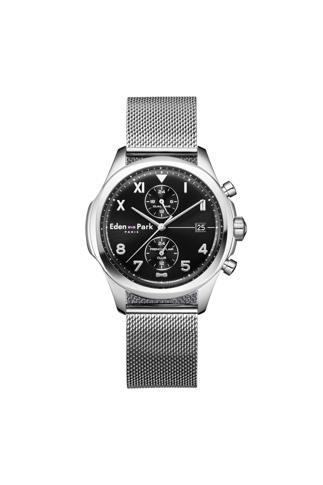 Dual time steel watch